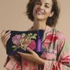 Women Powder | Velvet Zip Pouch - Floral Tiger Face In Indigo