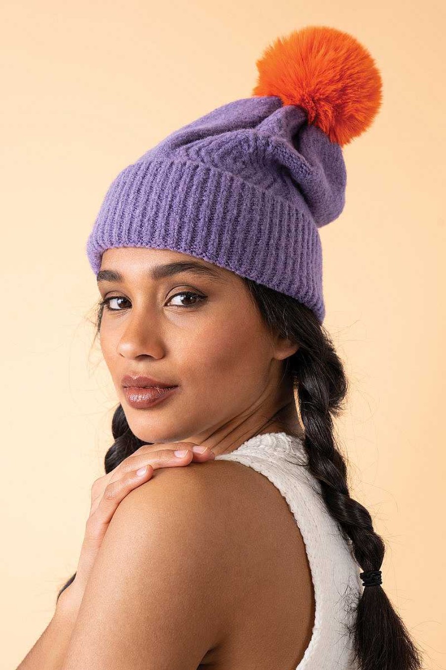 Women Powder | Ingrid Bobble Hat - Lavender & Tangerine