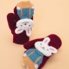 Kids Powder | Powder Pals Bunny Mittens - Burgundy