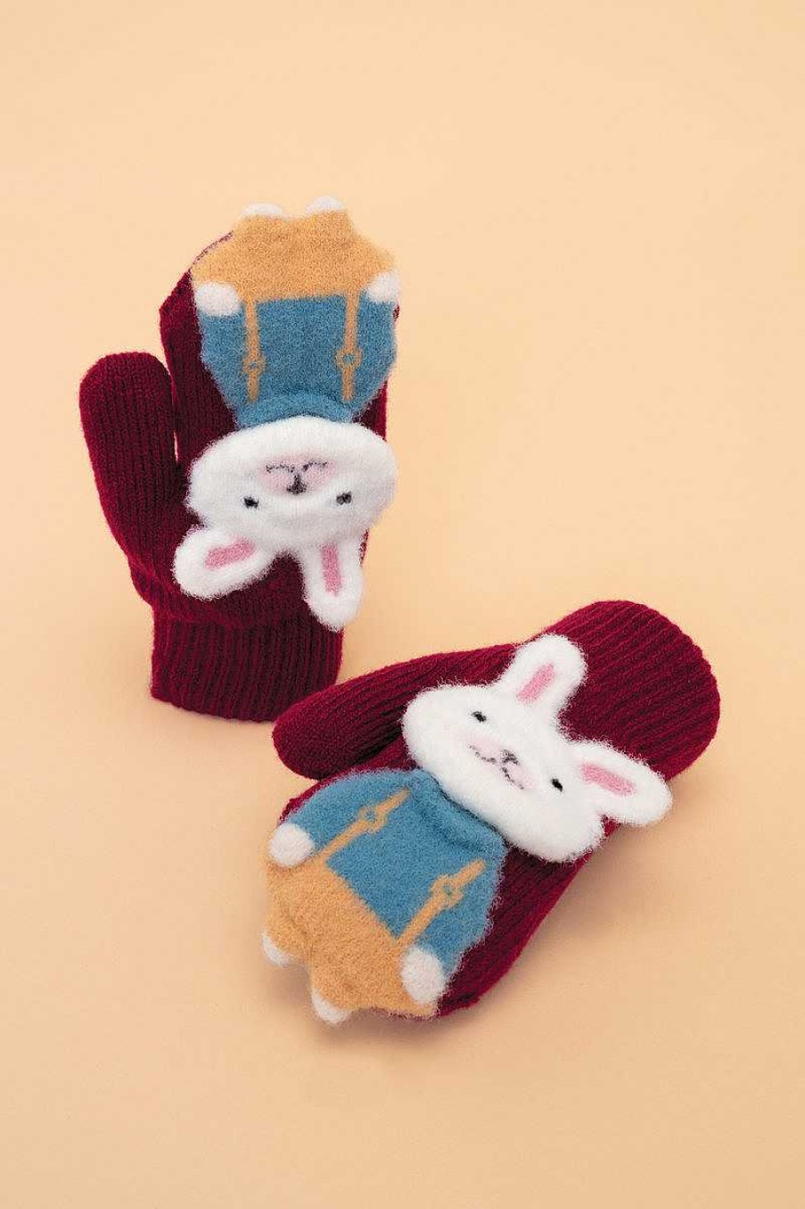 Kids Powder | Powder Pals Bunny Mittens - Burgundy