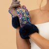 Women Powder | Bernadette Folk Art Floral Gloves - Navy