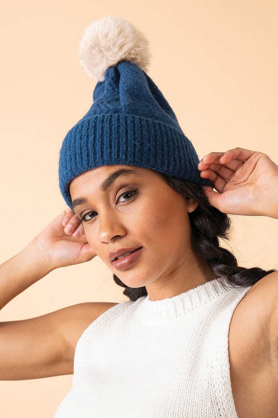 Women Powder | Ingrid Bobble Hat - Navy & Mist