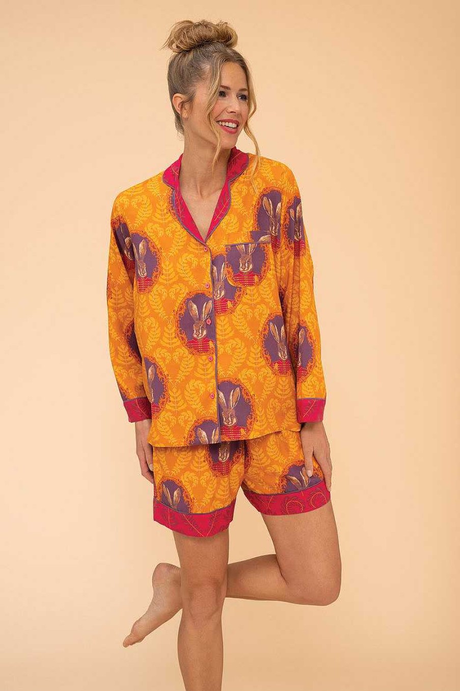 Women Powder | Super Soft Regal Hare Pyjamas In Mustard - Small