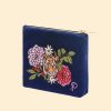 Women Powder | Velvet Mini Pouch - Floral Tiger Face In Indigo