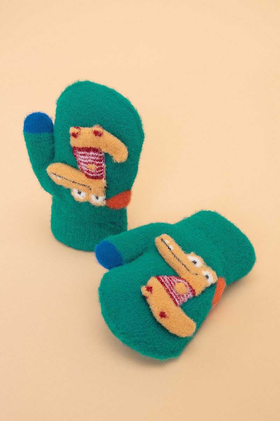 Kids Powder | Powder Pals Smiley Croc Mittens - Aqua