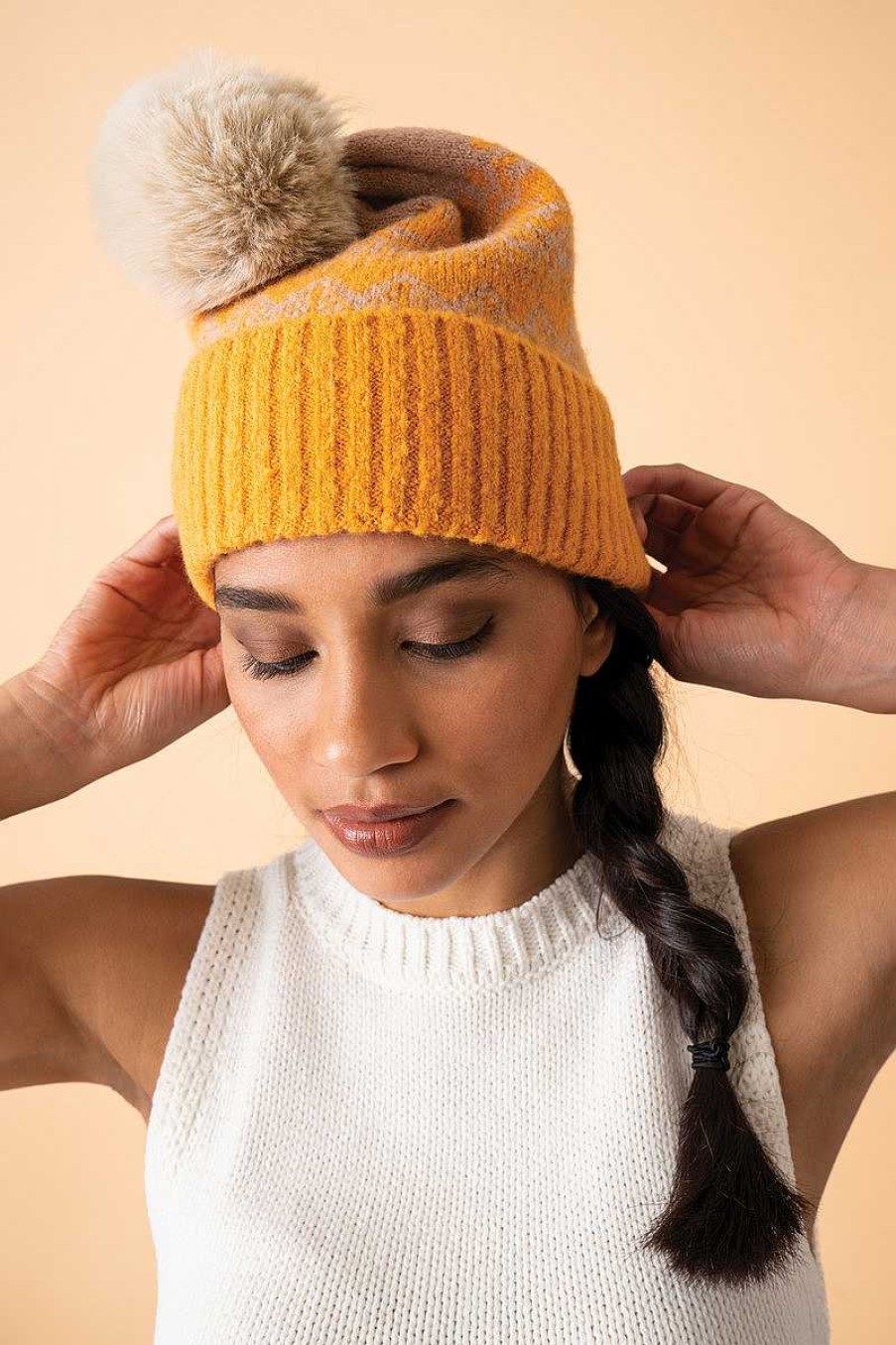 Women Powder | Thora Bobble Hat - Mustard & Taupe