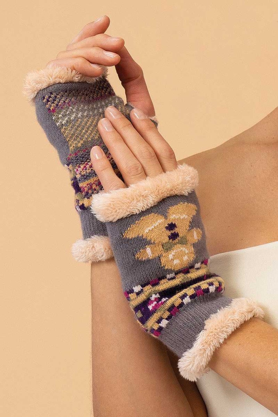 Women Powder | Ladies Cosy Gingerbread Wrist Warmers - Slate