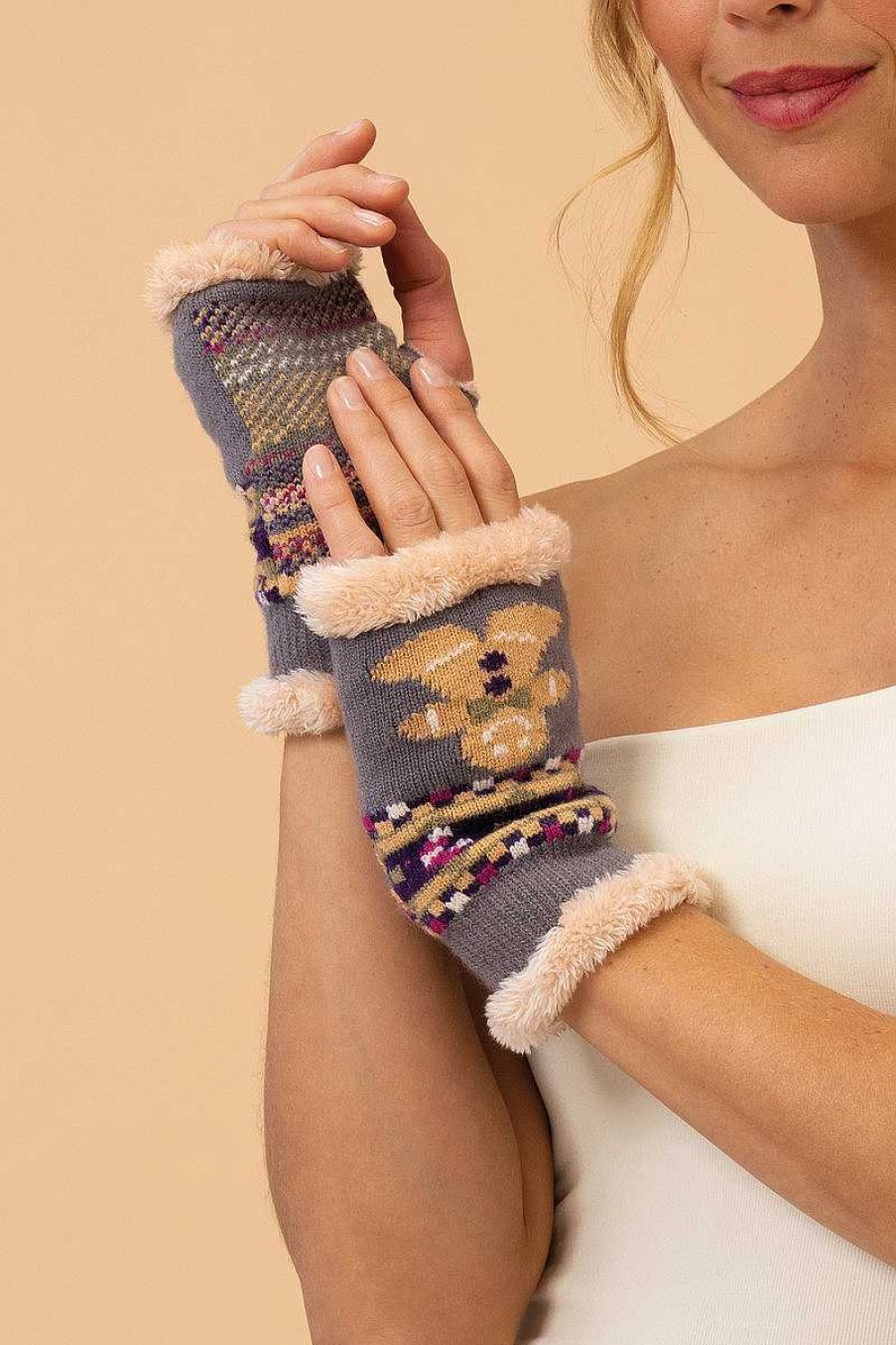 Women Powder | Ladies Cosy Gingerbread Wrist Warmers - Slate