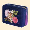 Women Powder | Velvet Vanity Bag - Floral Tiger Face In Indigo