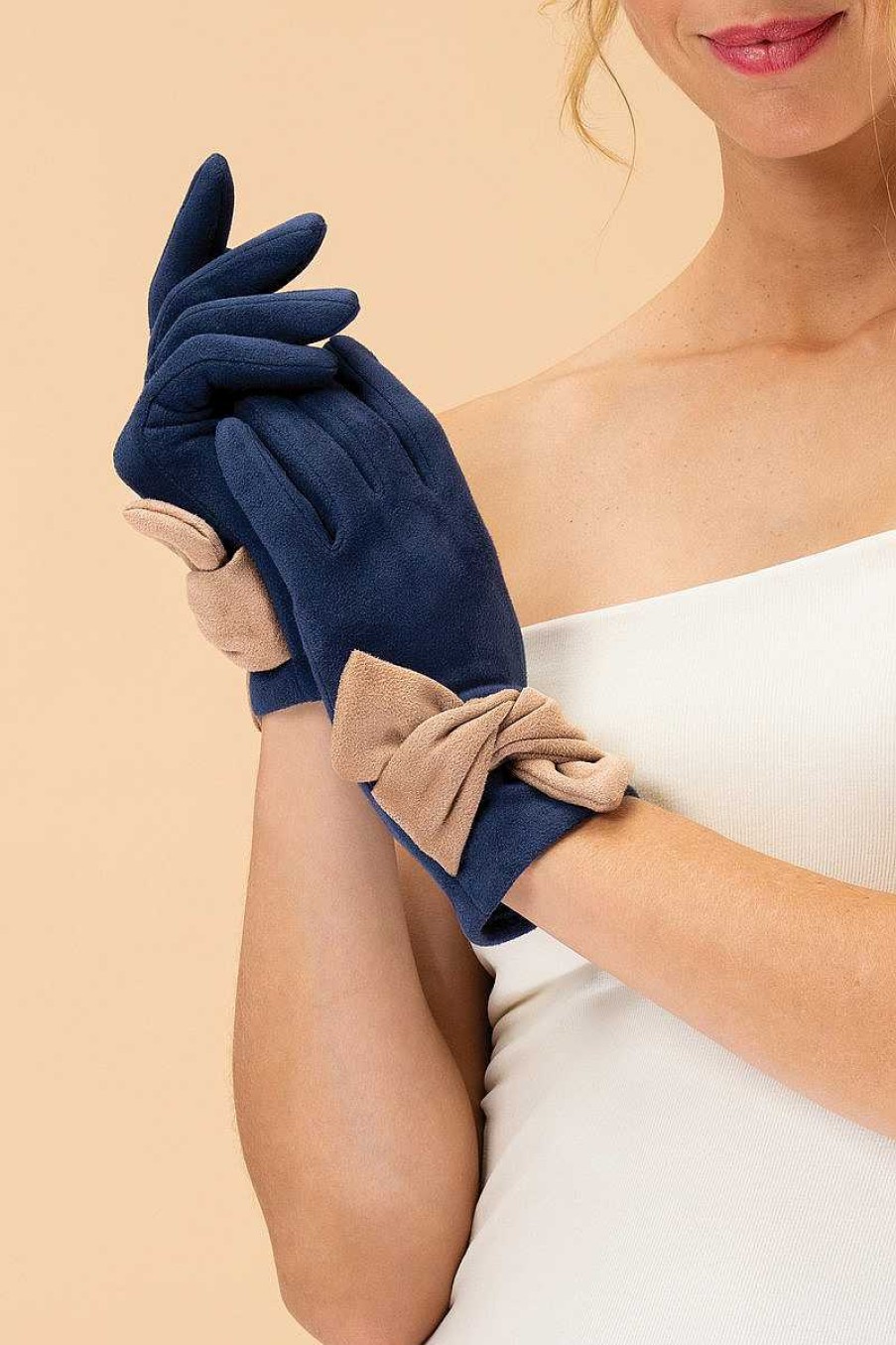 Women Powder | Henrietta Gloves - Navy & Taupe