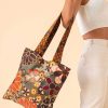 Women Powder | Velvet Tote Bag - 70S Kaleidoscope Floral, Sage